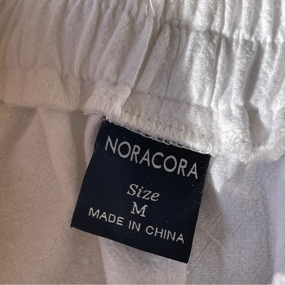 NoraCora white elastic high waist tapered lavender floral pants M - Picture 6 of 14